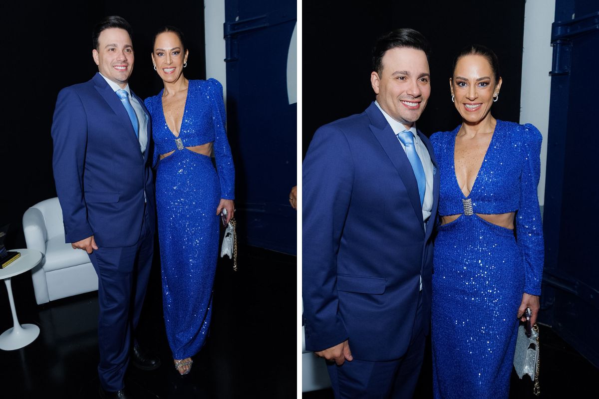 Silvia Abravanel surge com noivo no Troféu Imprensa