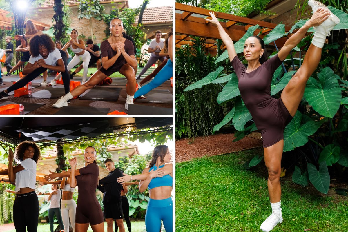 Sabrina Sato se joga em aulão fitness
