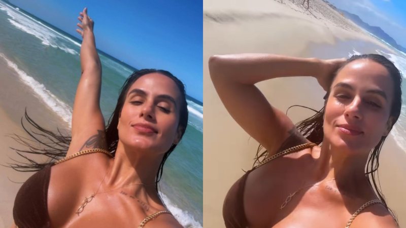 Carol Peixinho mostra barrigão durante tarde na praia: ‘Deu certo’