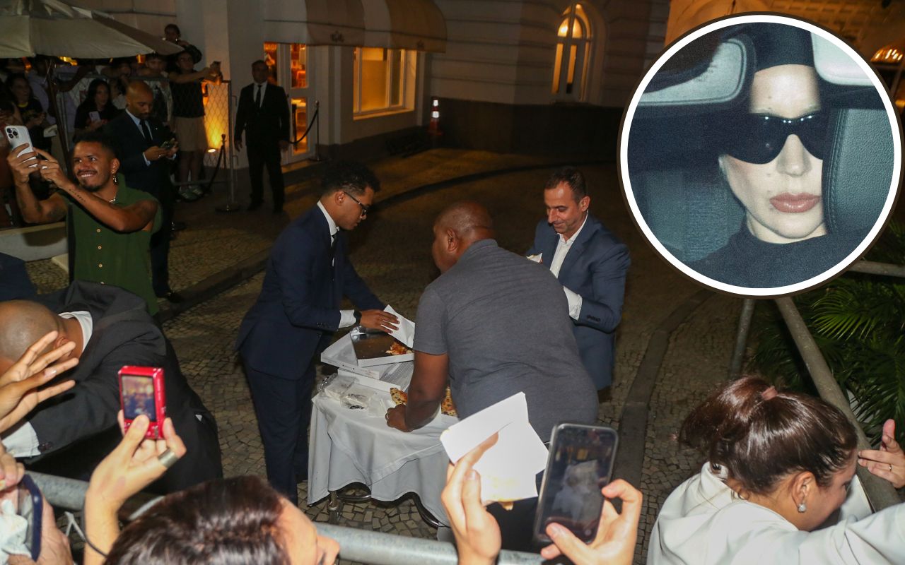 Lady Gaga distribui pizzas a fãs na calçada do Copacabana Palace